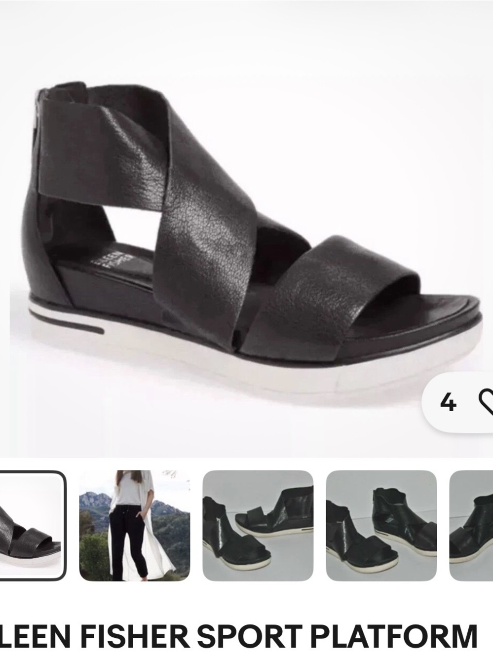Eileen Fisher Black Leather Crossover Sport Sandal